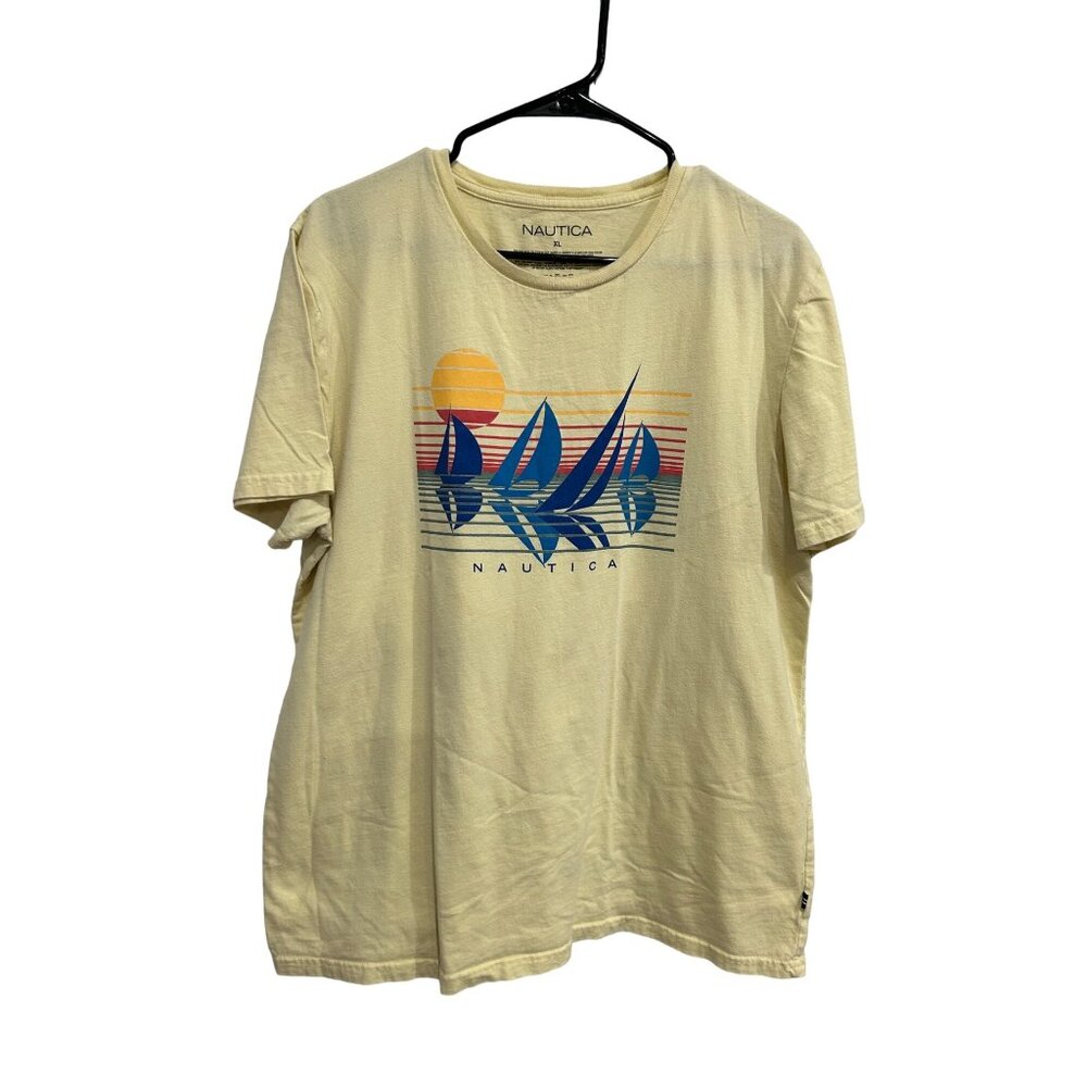 Nautica Mens Graphic T Shirt Yellow Short Sleeve Cotton Nautical Sailboat Sz XL